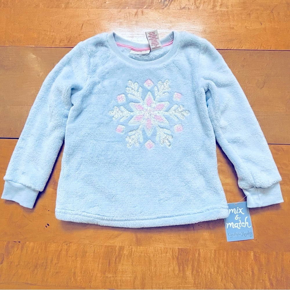 Cynthia Rowley Kids XS (4) Winter Sequin‎ Snowflake Soft Blue Pullover Top NEW